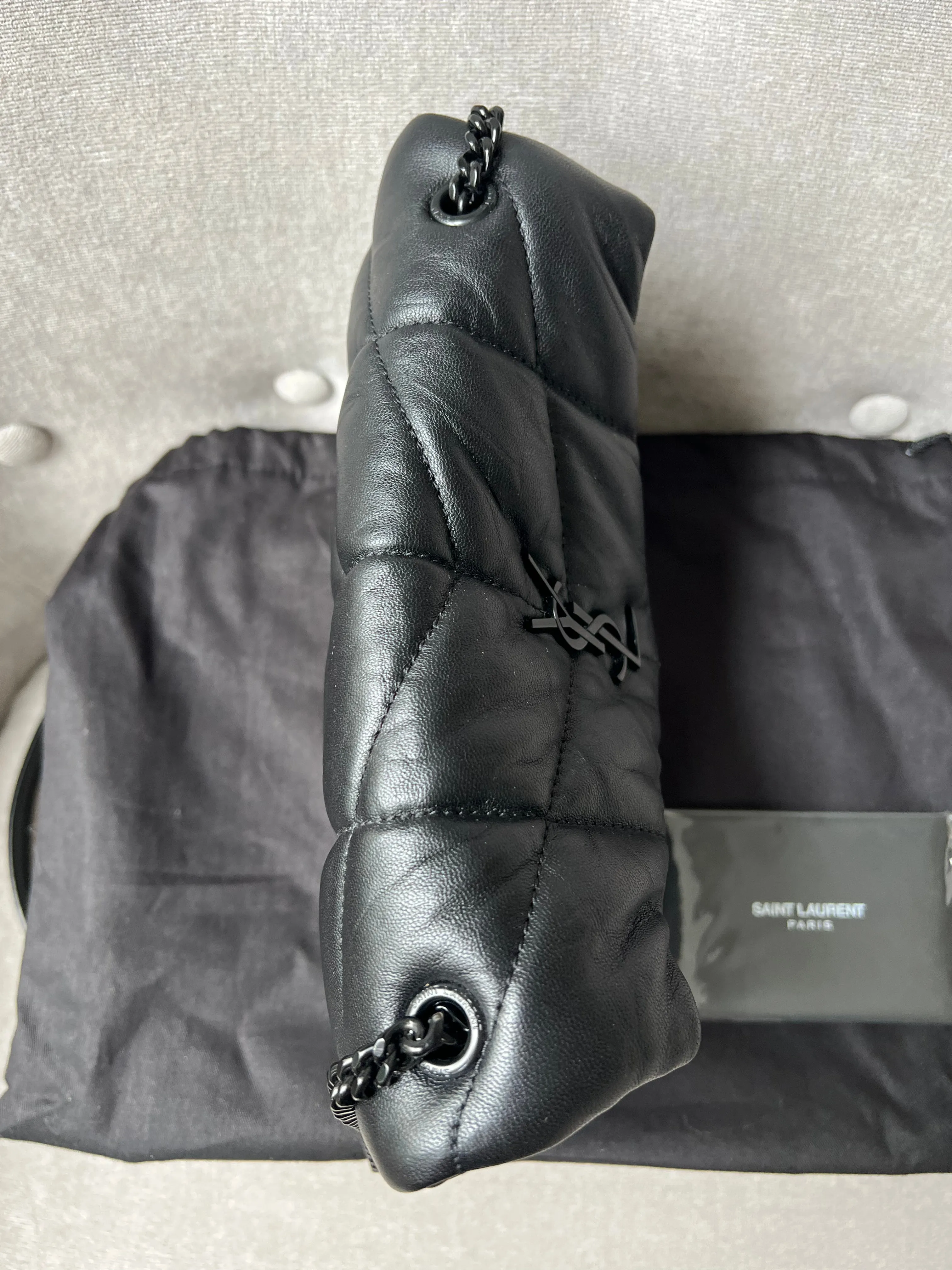 Yves Saint Laurent (YSL) Mini Puffer in Black Quilted Lambskin