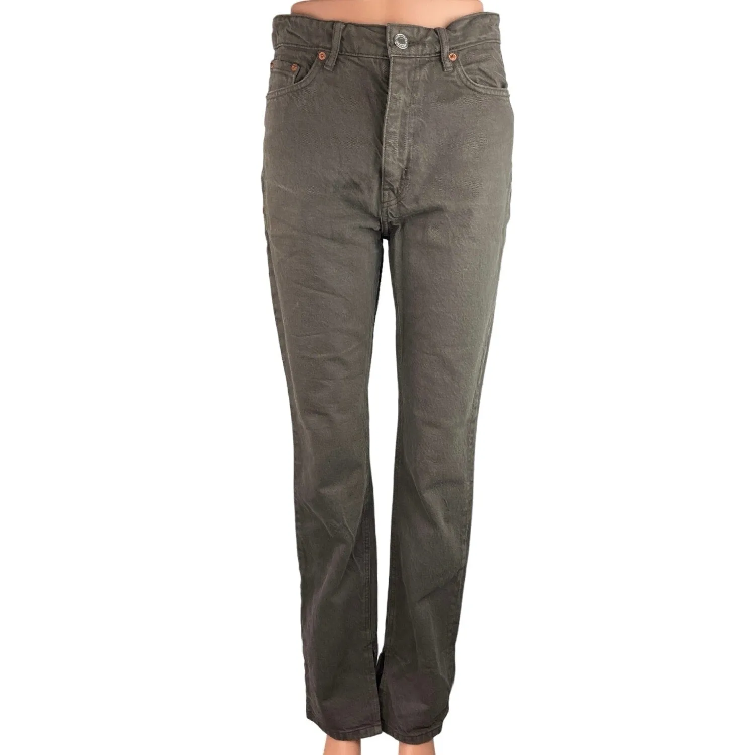 Zara Black Washed 100% Cotton High Rise Ankle Denim Straight Leg Jeans Size 4
