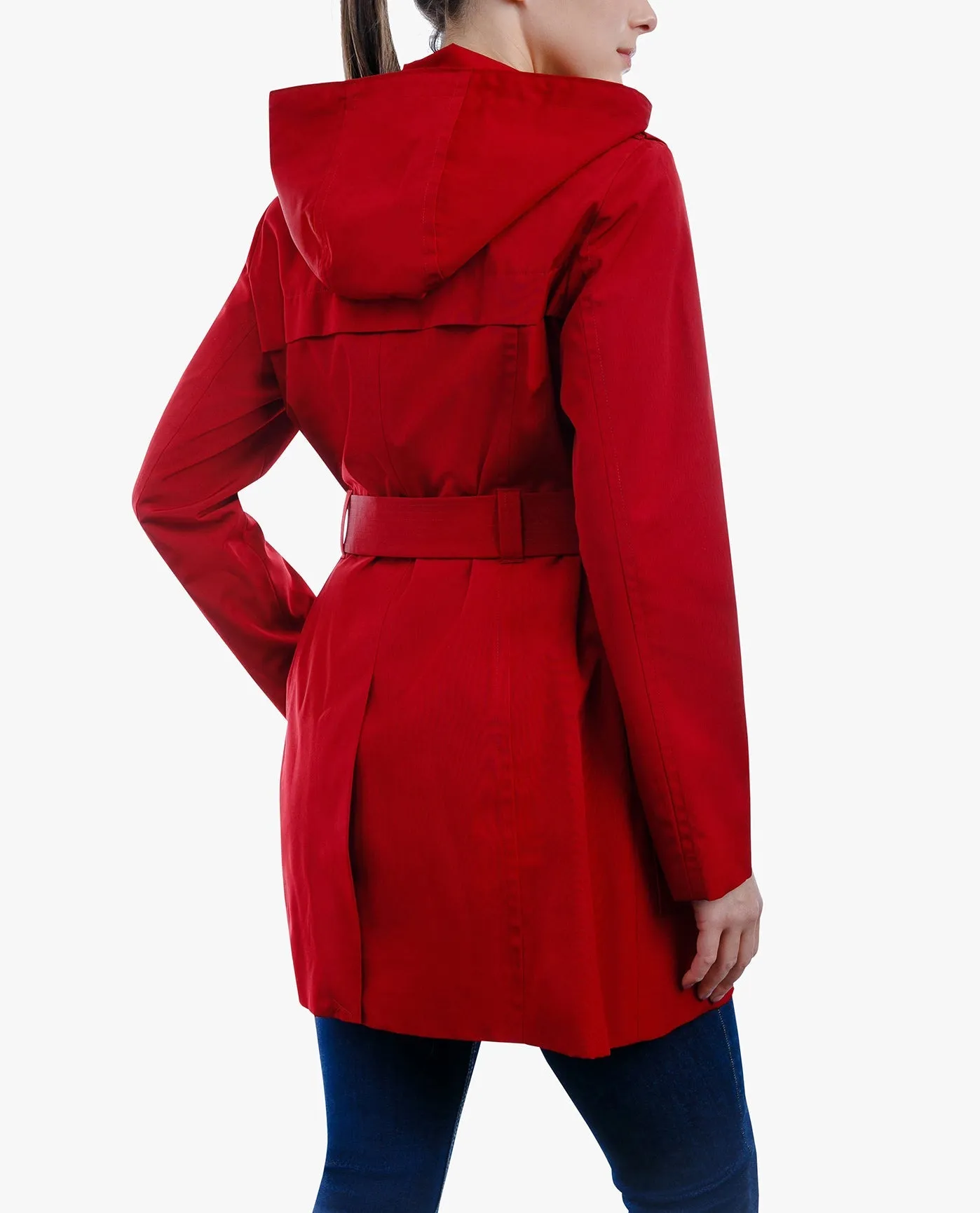 ZIP FRONT HOODED TRENCH WITH BELT