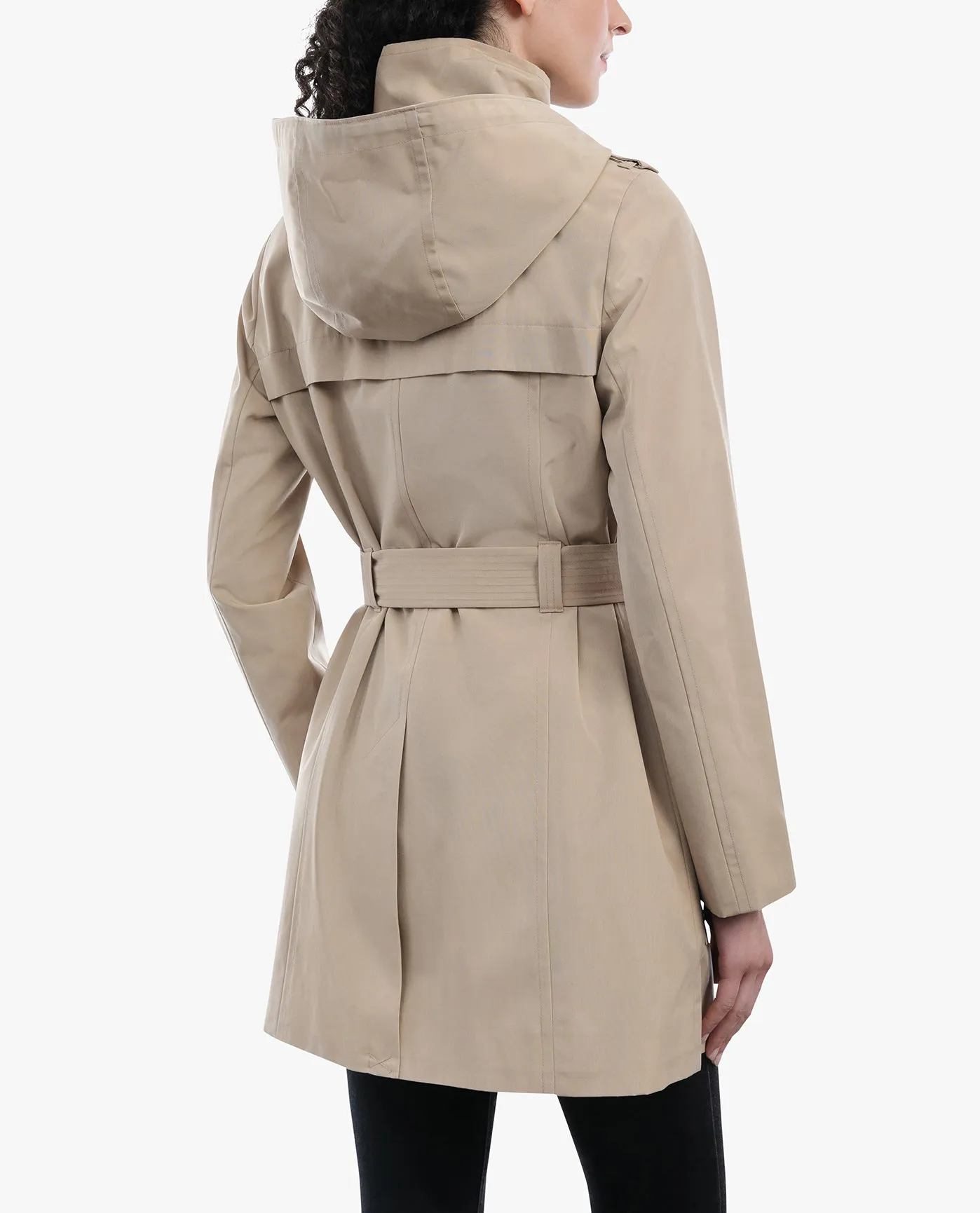 ZIP FRONT HOODED TRENCH WITH BELT