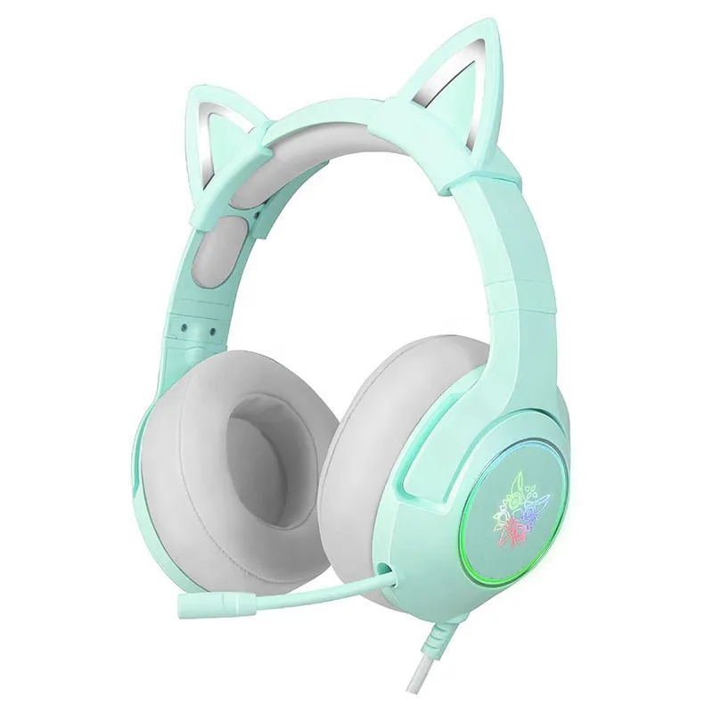 （Original Box）Onikuma K9 Green Cute Cat Ear Headphone with Mic Cute Gaming Headset